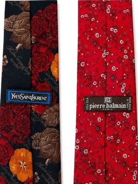 Designer Tie Bundle Yves Saint Laurent Pierre Balmain Floral Silk Ties